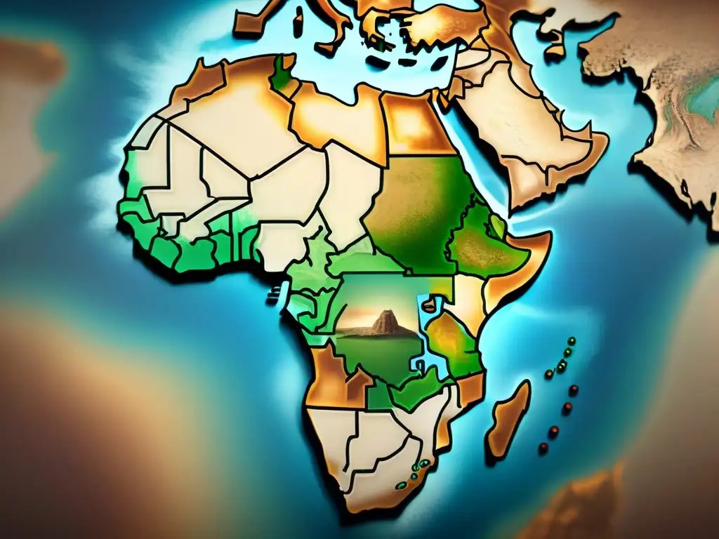 Un detallado mapa sepia de la evolución cartográfica de África subsahariana