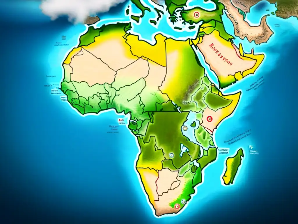 Detallado mapa sepia de África en tiempos de Bartholomeu Dias, resaltando rutas y descubrimientos