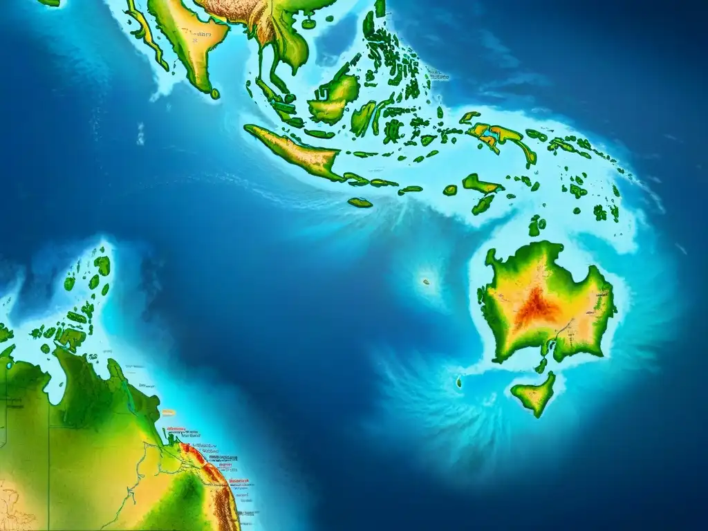 Detallado mapa sepia del océano Pacífico con evolución cartografía mapas Oceanía