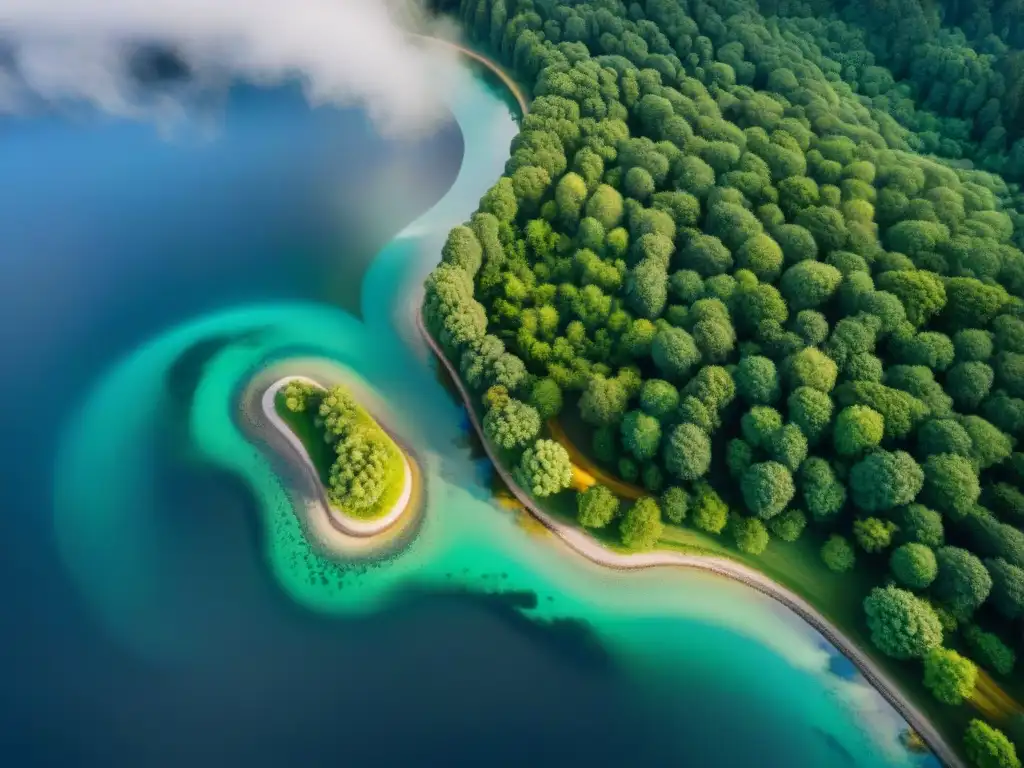 Un detallado paisaje sepia aéreo muestra ríos sinuosos, densos bosques y aldeas