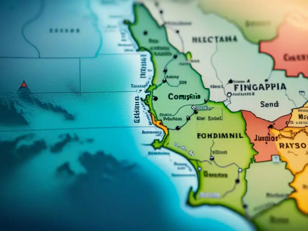 Detalle sepia de un antiguo mapa del siglo XIX con fronteras dibujadas a mano, resaltando la evolución cartografía mapas digitales