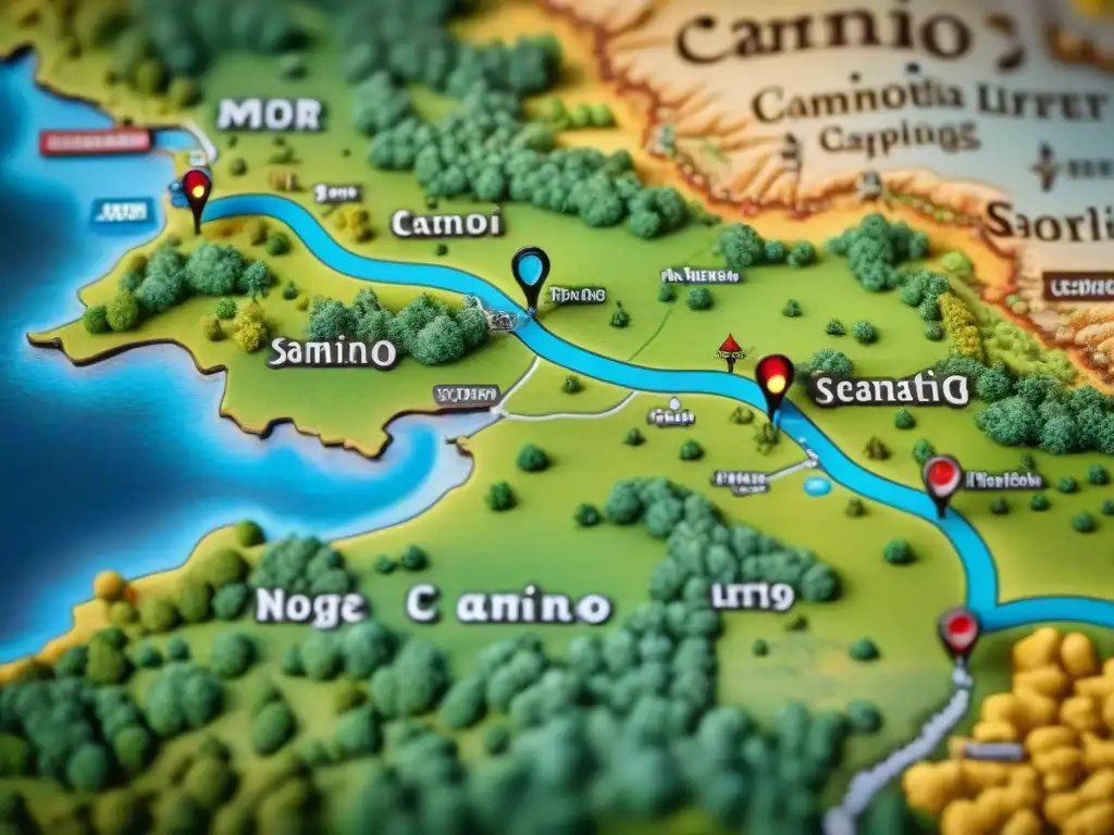 Detalle sepia del Camino de Santiago: una obra de cartografía en la evolución histórica