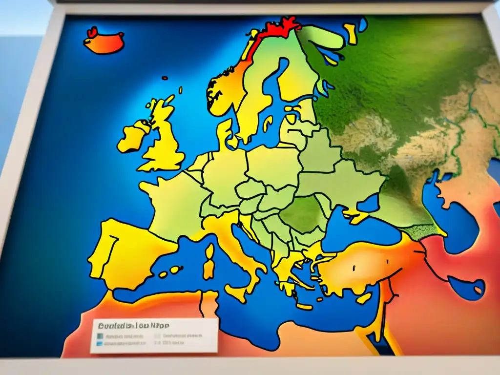 Detalle cartográfico de Europa en el siglo XVI: costa e elementos geográficos exquisitos