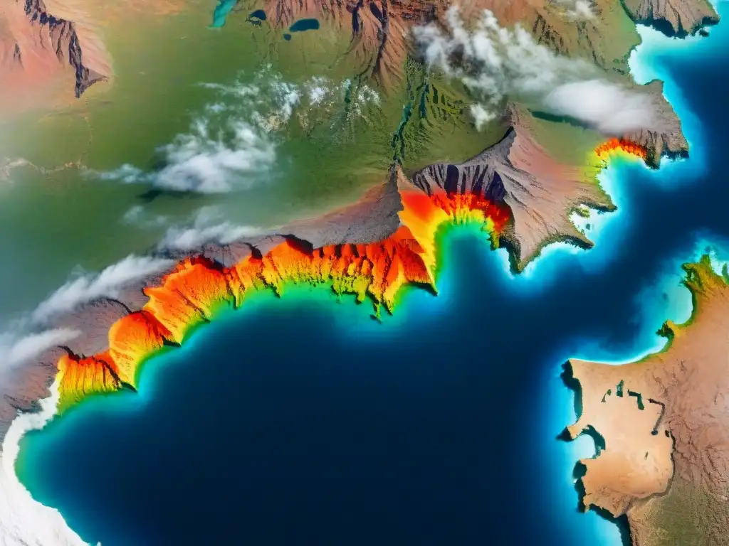 Detalle sepia de líneas de falla y placas tectónicas con cámaras de magma, ilustrando la importancia de la IA en cartografía