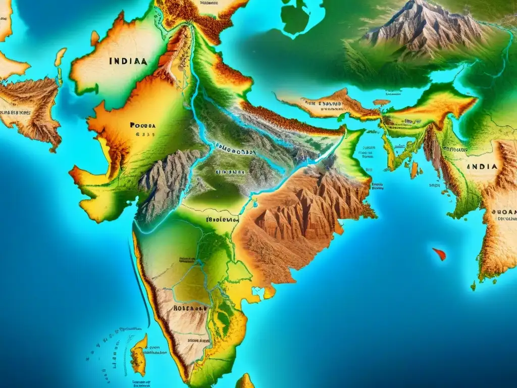 Detalle sepia de un mapa colonial de la India, mostrando fronteras, ciudades y características geográficas, con marcas antiguas