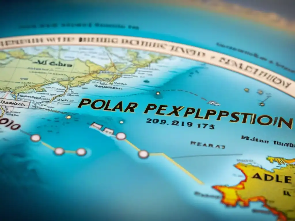 Detalles antiguos de un mapa de exploración polar, evocando historia de la cartografía polar