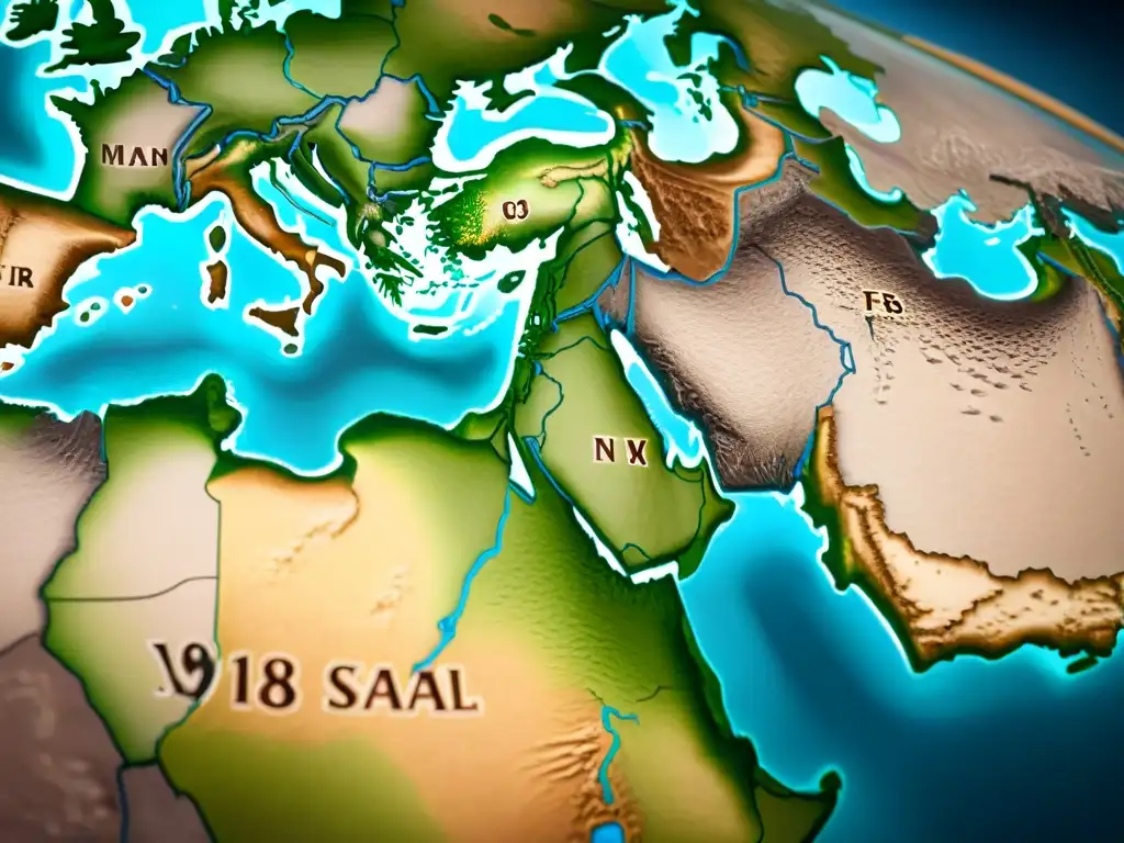 Detalles impresionantes de un mapa antiguo del Medio Oriente en tonos sepia