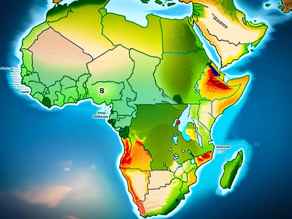 Evolución cartografía mapas digital: Detallado mapa sepia de África con rutas migratorias y patrones de asentamiento