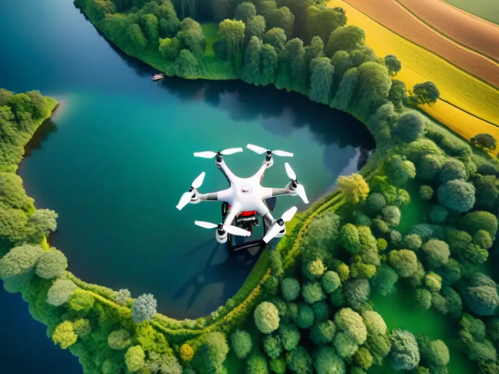 Drone cartográfico: fusión de tecnología y tradición Un drone detallado en sepia mapeando un paisaje verde