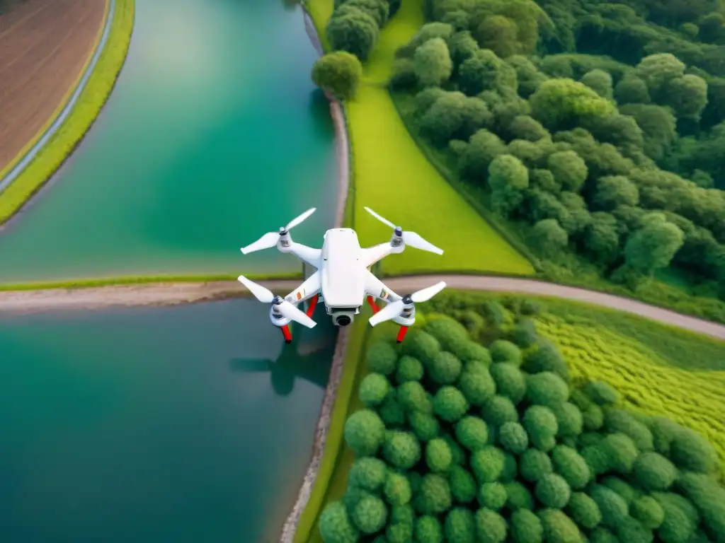 Drone capturando paisaje verde con detalle