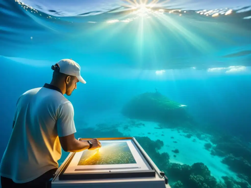 Equipo de cartógrafos marinos realizando la cartografía del lecho marino en el Pacífico Sur