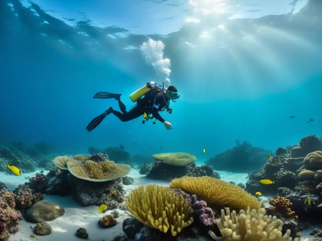 Equipo de cartógrafos submarinos mapeando detalladamente el fondo marino Un equipo de cartógrafos submarinos mapea con tecnología avanzada el fondo marino, rodeado de vida marina, resaltando la importancia de la cartografía submarina en desastres naturales