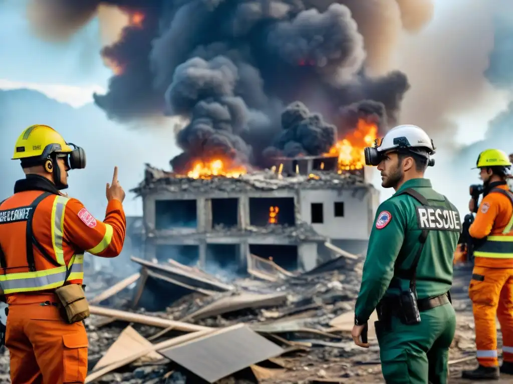 Equipo de rescate usando gafas de realidad aumentada en emergencias naturales