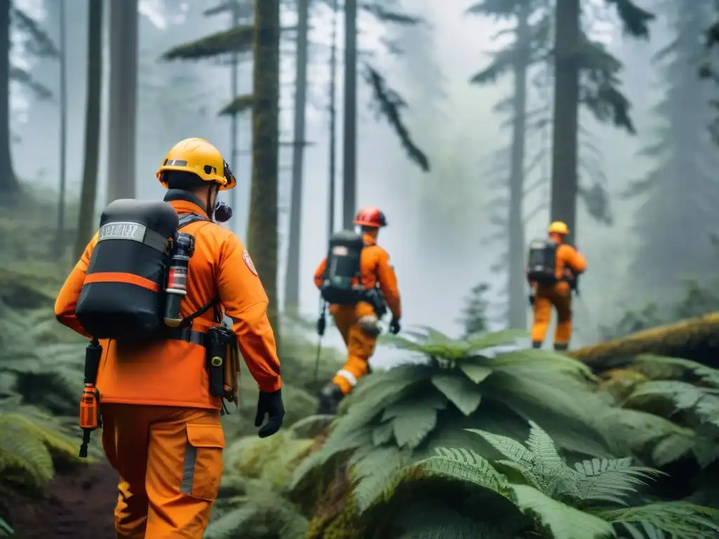 Un equipo de rescate busca a una persona desaparecida en un bosque denso, utilizando tecnología GPS