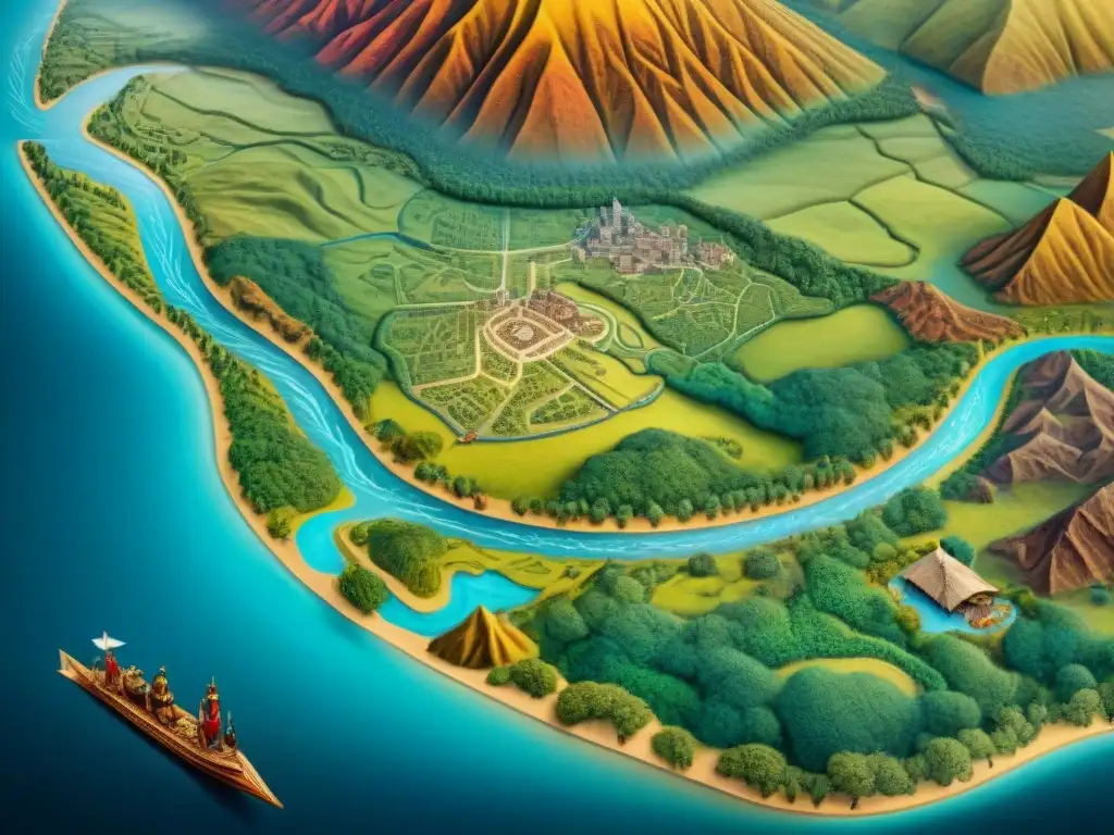 Interpretación de cartografía indígena sin escritura en ilustración detallada sepia