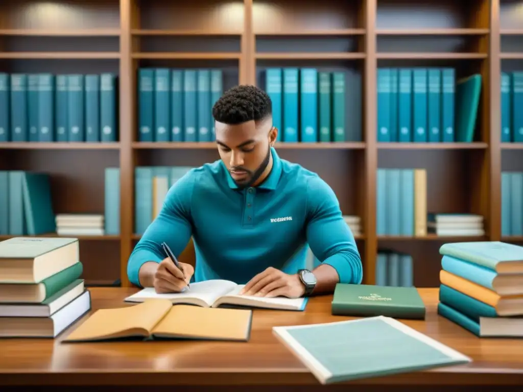 Estudiante concentrado tomando notas rodeado de libros sobre Sistemas de Información Geográfica (SIG), evitando errores certificación