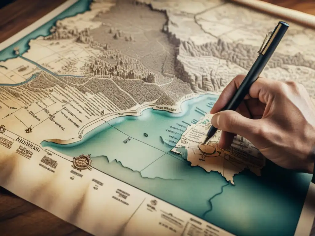 Evocadora evolución de la cartografía digital desde mapas antiguos hasta modernos en sepia