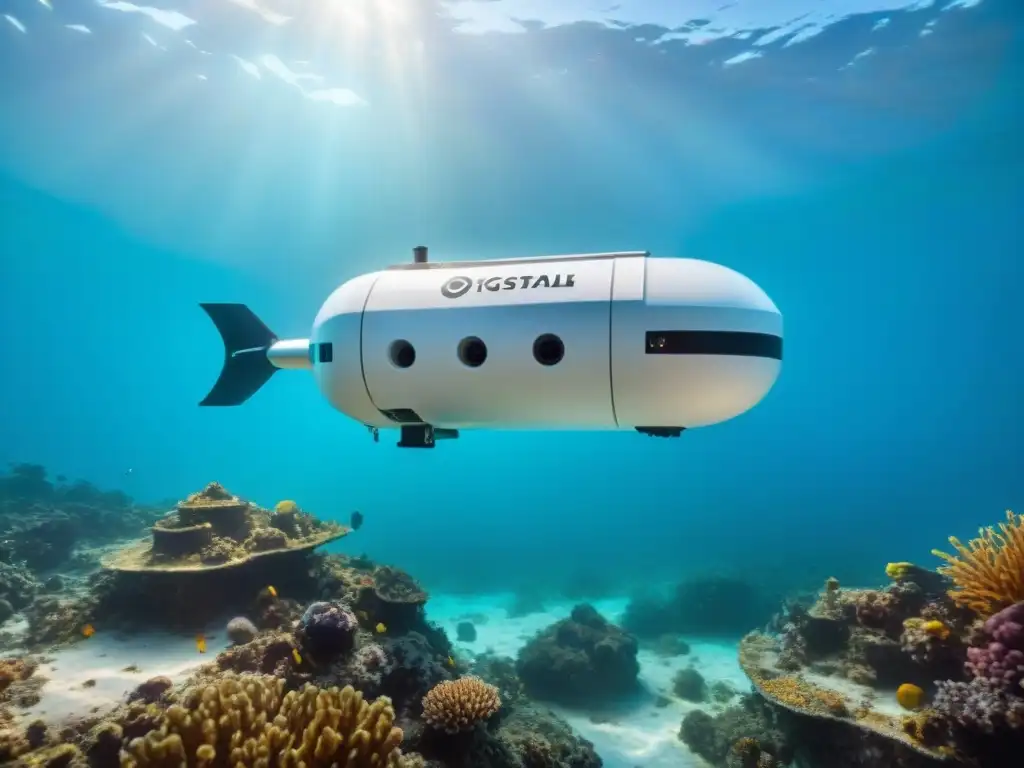 Exploración subacuática con tecnología SIG mapeo subacuático en un dron marino detallado