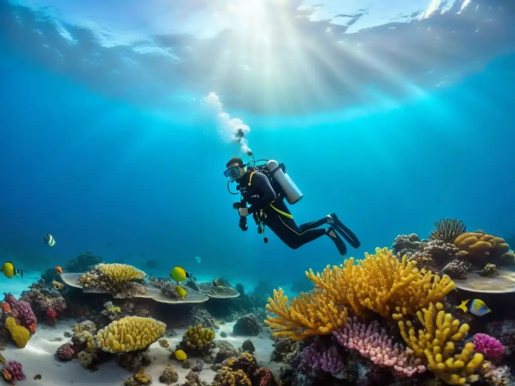 Exploradores submarinos cartografían con tecnología avanzada, rodeados de peces y arrecifes de coral