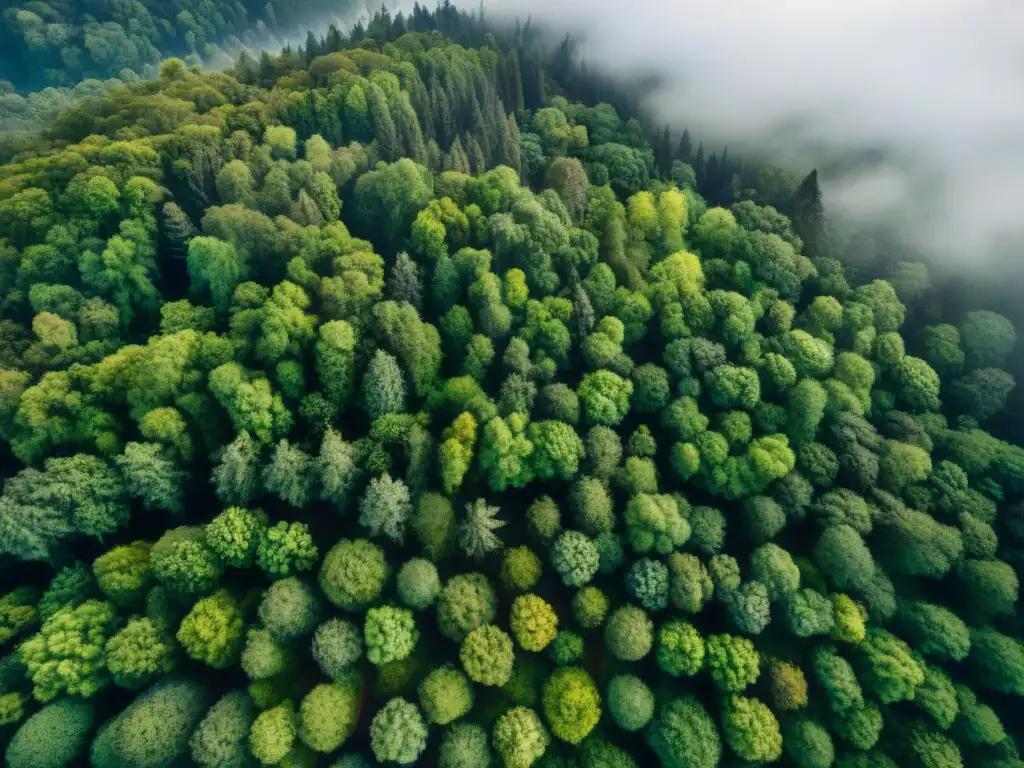 Exuberante bosque capturado por dron, revelando detalle y belleza