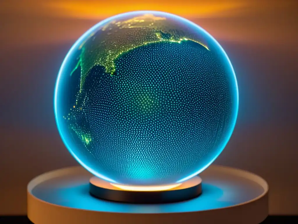 Un fascinante globo holográfico proyectando datos cartográficos avanzados en sepia