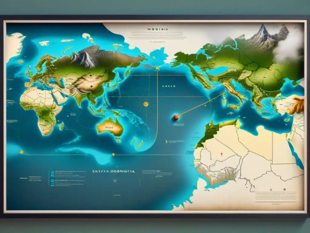 Mapa vintage 8k con rutas optimizadas y datos geoespaciales Fascinante mapa sepia detallado con líneas de optimización de rutas y datos geoespaciales