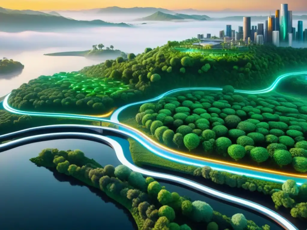 Futurista ciudad naturaleza: evolución cartografía mapas digitales