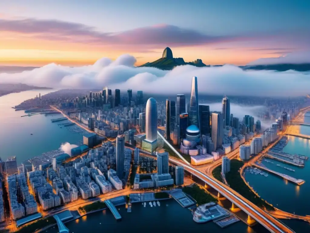 Cityscape futurista con visualizaciones web detalladas en sepia Futurista ciudad con web mapping detallado en sepia, mostrando la evolución de la conectividad