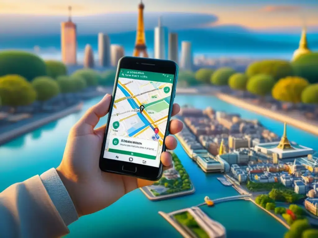 Explorando el futuro de Mapas interactivos en aplicaciones móviles con una vista detallada de la ciudad en un smartphone