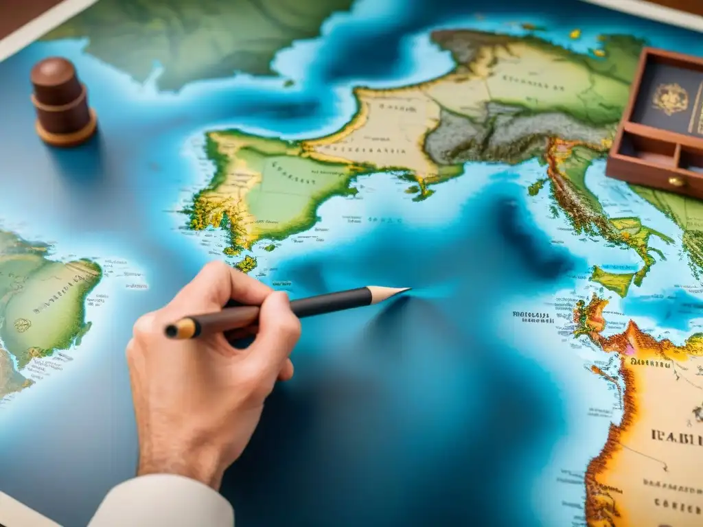 Gerardus Mercator: Maestro cartógrafo en la era digital Gerardus Mercator creando un detallado mapa mundial en sepia, evocando la evolución cartografía mapas digitales