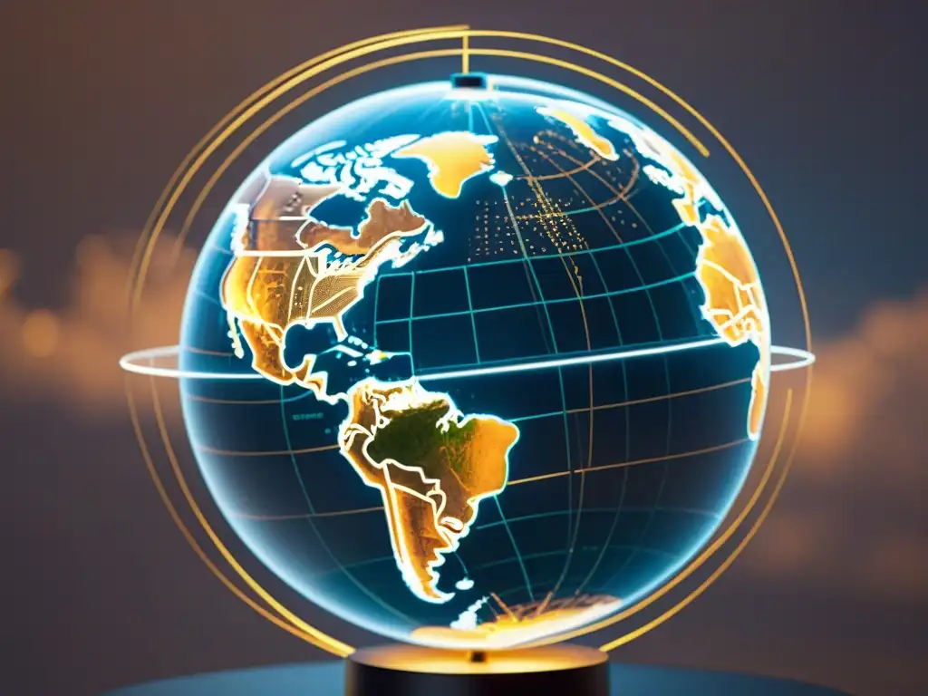 Globo holográfico futurista: datos en tiempo real Un globo holográfico proyectando datos cartográficos en tiempo real, mostrando evolución de mapas