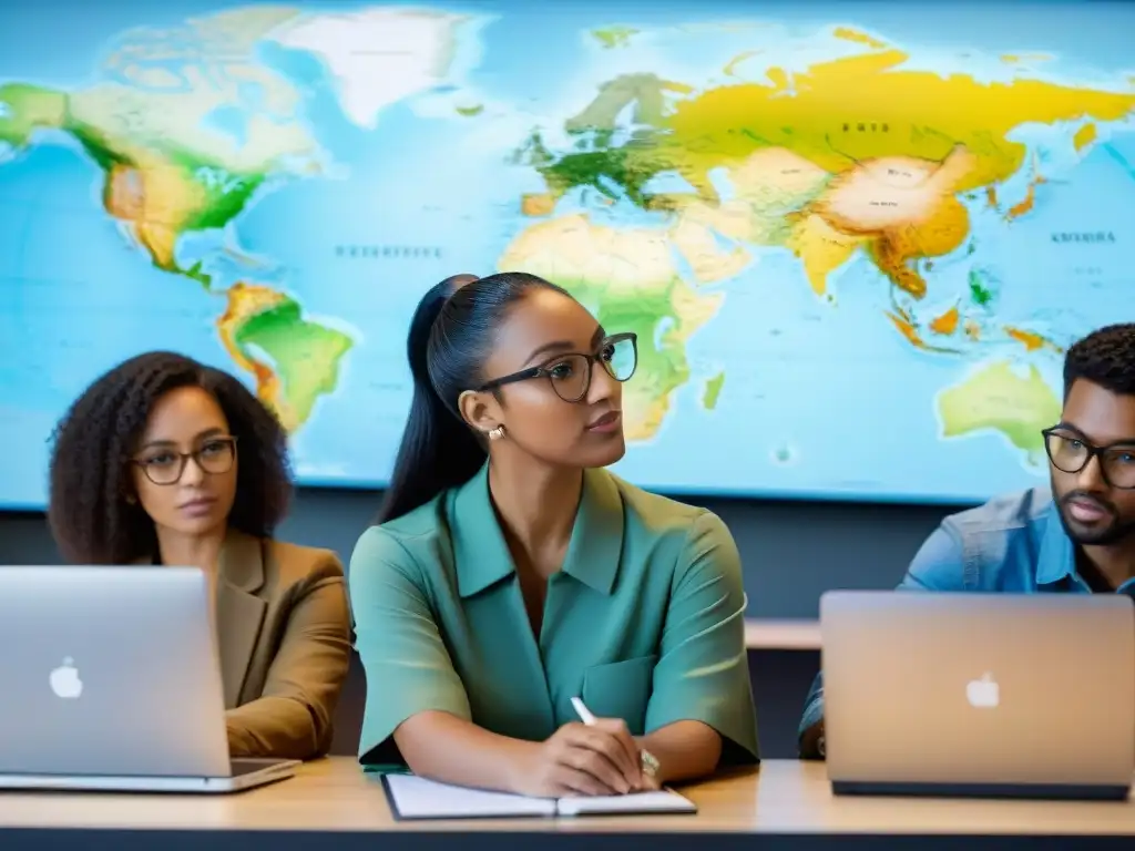 Grupo diverso aprendiendo GIS con tecnología y cartografía Grupo diverso inmerso en curso SIG online, fusionando tecnología y cartografía