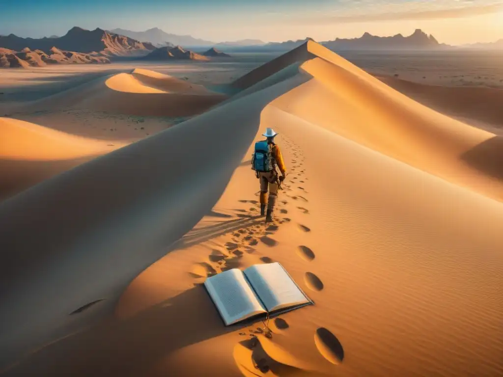 Un grupo de exploradores documenta rutas de caravanas en el desierto, mostrando su espíritu aventurero y dedicación