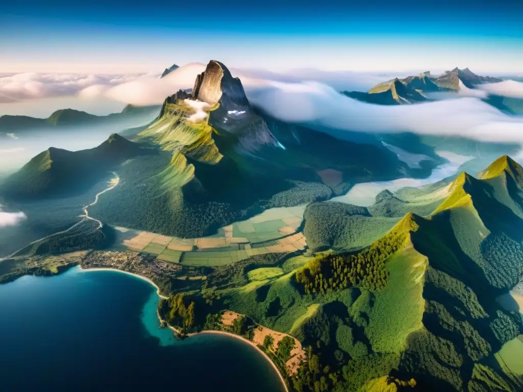 Imagen detallada de un satélite orbitando la Tierra, capturando paisajes con montañas, ríos y bosques