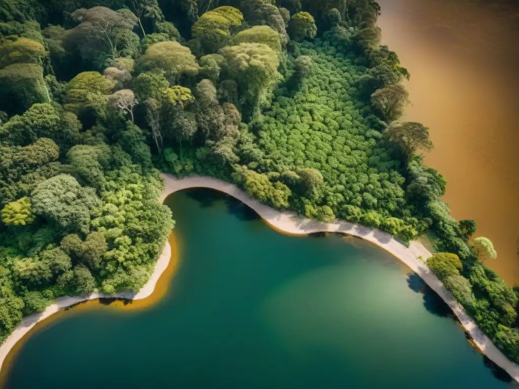 Imágenes satelitales en cartografía: Intrincado río en la exuberante Amazonía, con sombras danzantes bajo la selva