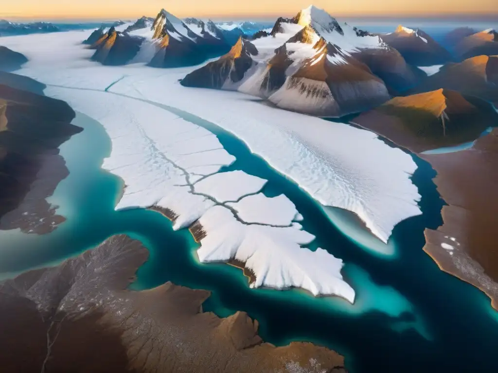 Imponente derretimiento de casquetes polares con glaciares y montañas nevadas