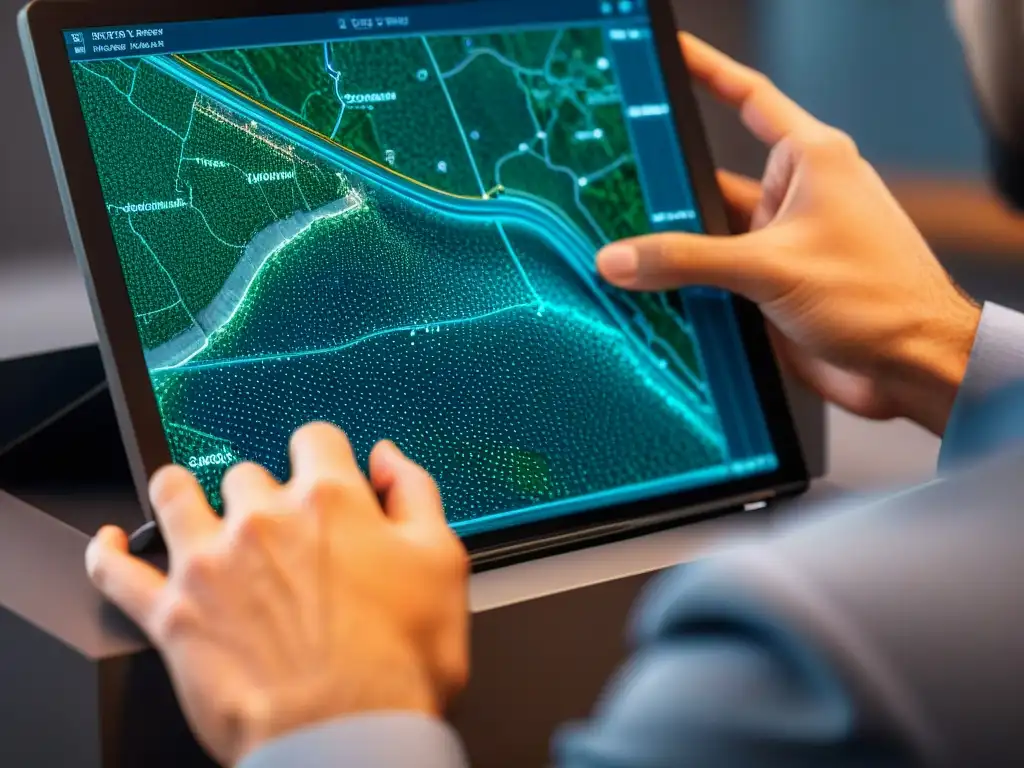 Importancia de la cartografía digital: Detalle sepia de ingeniero civil usando AutoCAD Map 3D en computadora