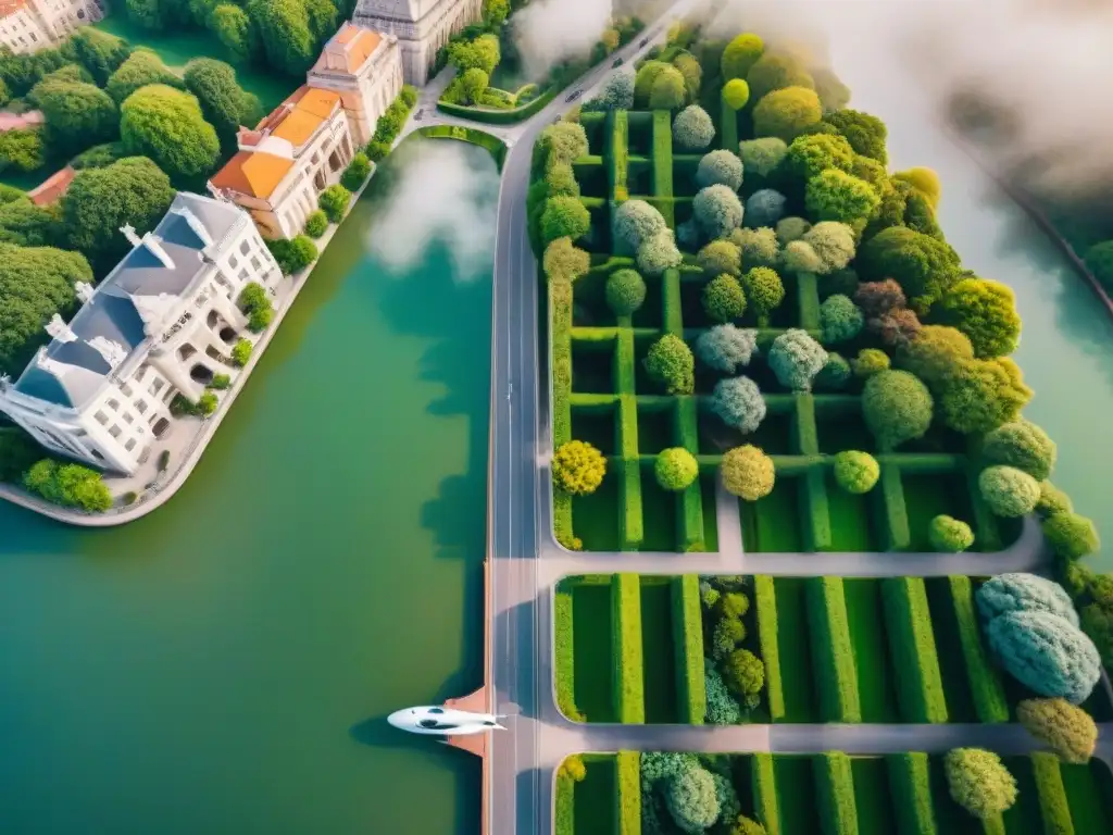 Un impresionante paisaje urbano en sepia capturado por un dron, mostrando la cartografía urbana con drones