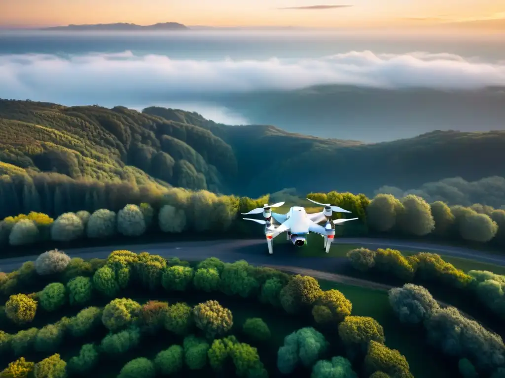 Una impresionante vista aérea sepia de drones en formación, mapeando con precisión el terreno