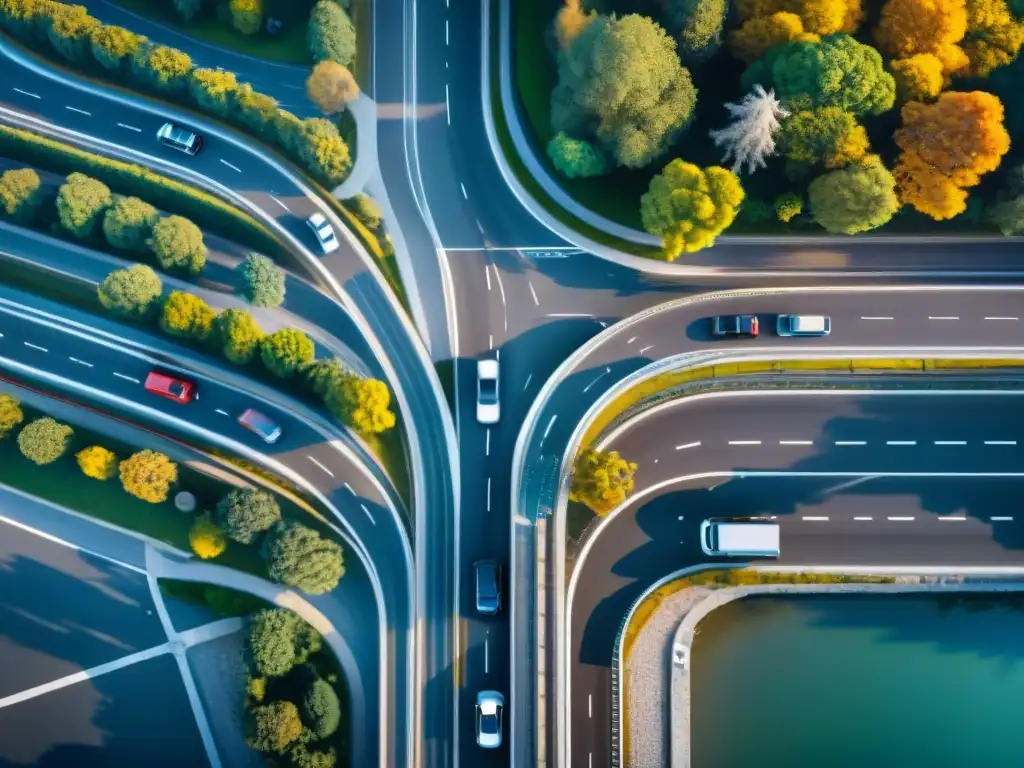 Influencia de la cartografía satelital: Vista detallada de carreteras y ciudad en movimiento desde lo alto