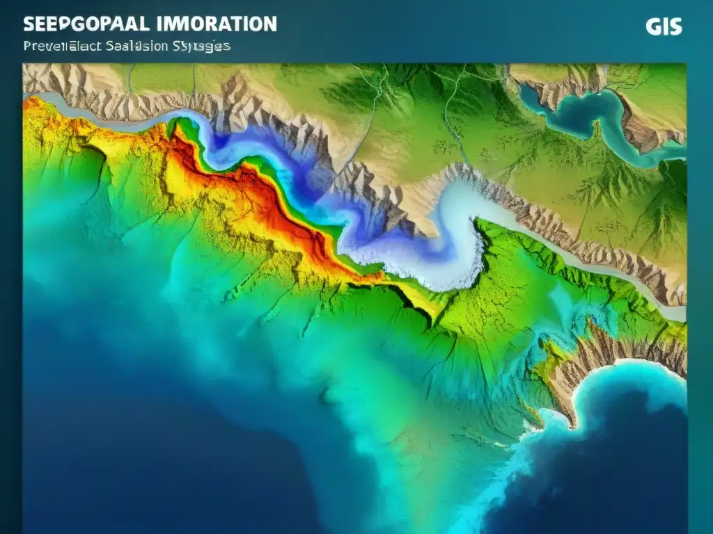 Interfaz detallada de GIS con datos geoespaciales para prevención desastres en costa vulnerable