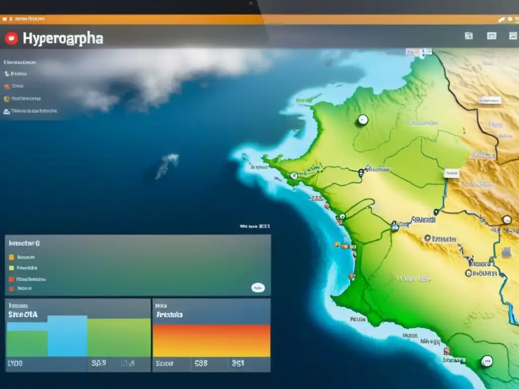 Interfaz moderna de software cartográfico con gestión metadatos y diseño elegante