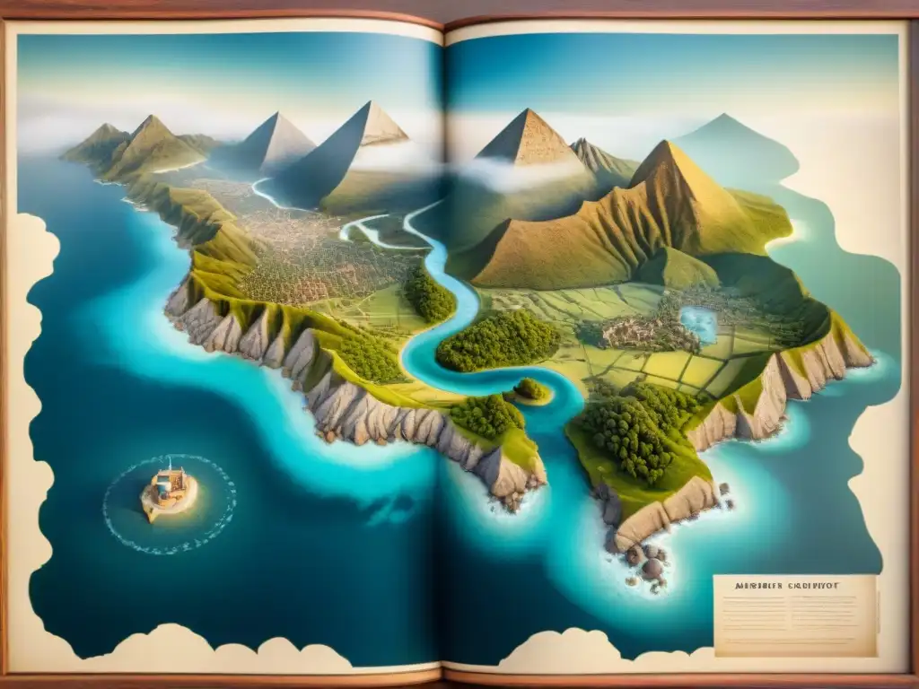 Mapa evolutivo de antiguas técnicas cartográficas Intrincado mapa sepia de la evolución de mapas conceptuales antiguos, con detalles de técnicas cartográficas y símbolos místicos