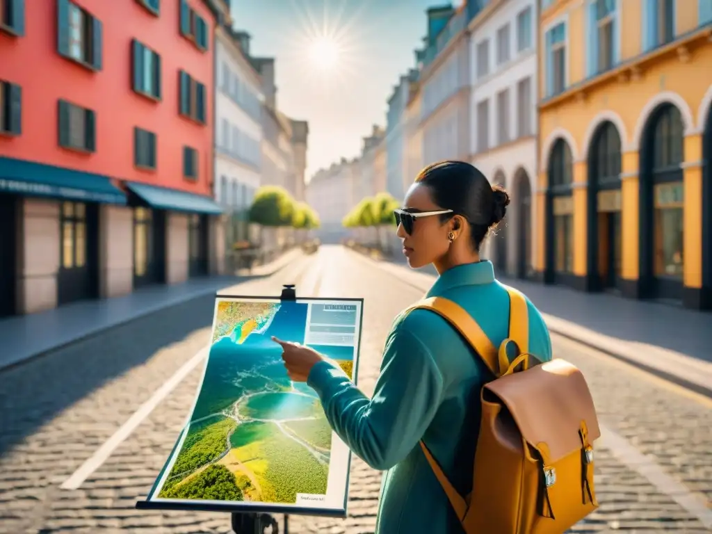 Un joven con discapacidad visual usa un mapa táctil para recorrer la ciudad