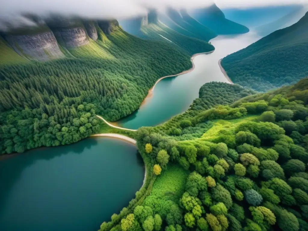 Explora la majestuosidad de la naturaleza con este paisaje montañoso detallado y vintage