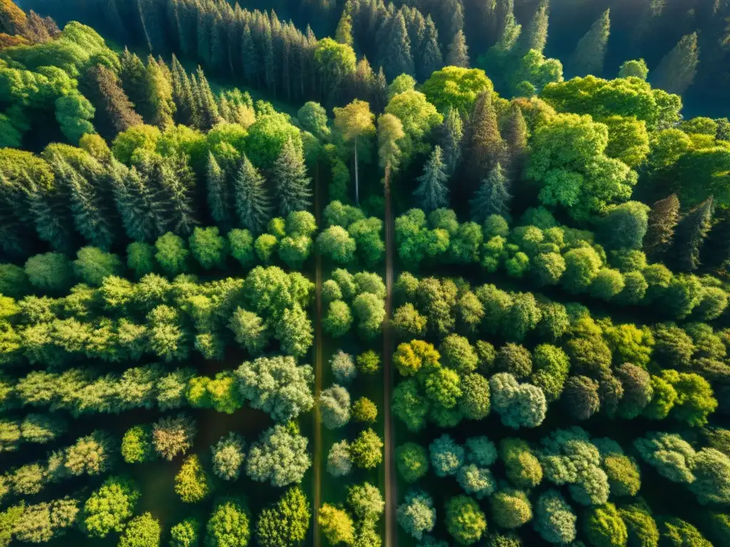 Majestuoso mapeo aéreo con drones de un exuberante bosque verde en sepia