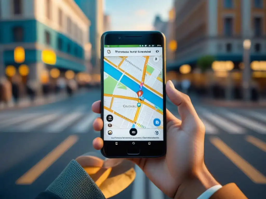Mano sostiene smartphone con mapa, resaltando geolocalización y privacidad en cartografía digital