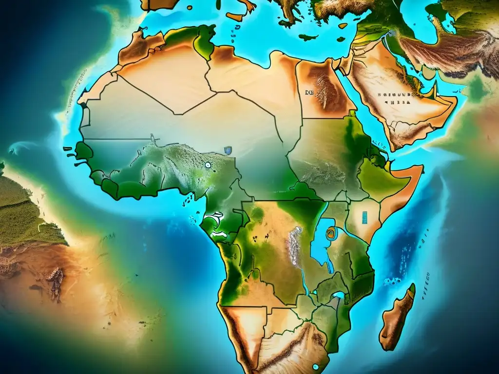 Mapa antiguo de África, detallado y envejecido, evocando misterio y fascinación