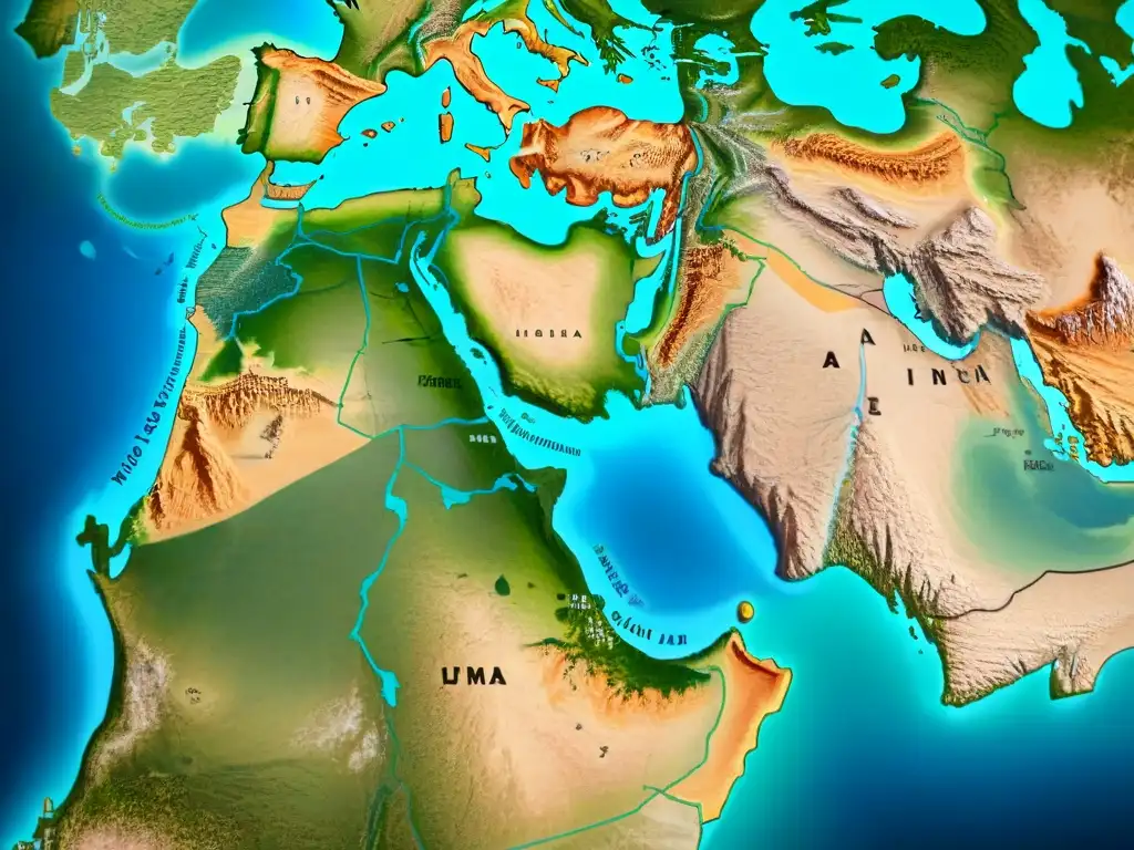 Mapa antiguo detallado del Medio Oriente, con historia y misterio