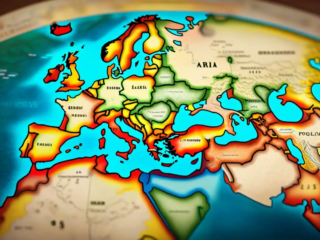 Mapa antiguo detallado con influencia de Ptolomeo, mostrando Europa, África y Asia con criaturas míticas